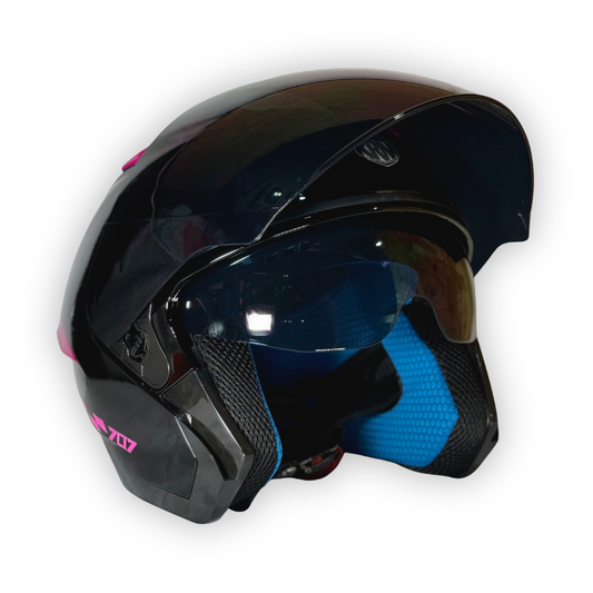 Casco KRM Abierto Negro - Fucsia