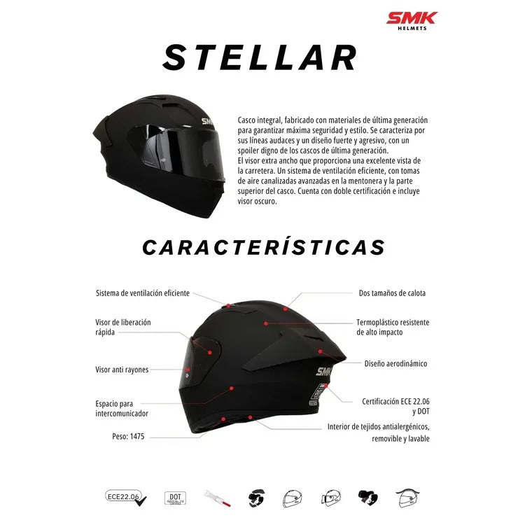 Casco Moto SMK Stellar Solid Negro