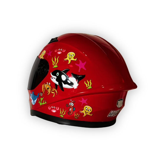 Casco Infantil KRM Animales Marinos Rojo Brillante