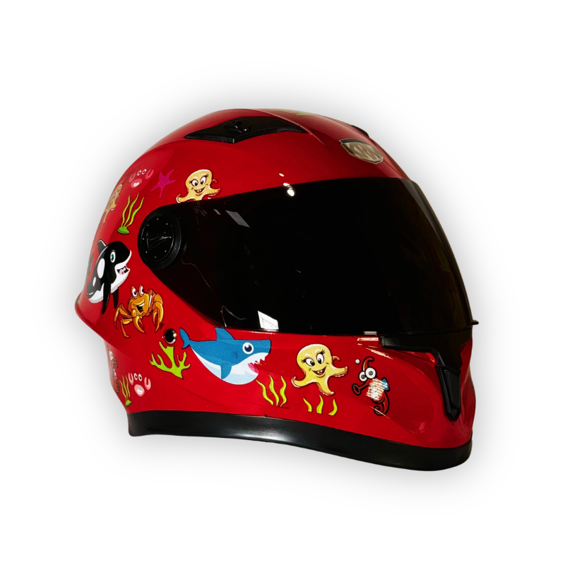 Casco Infantil KRM Animales Marinos Rojo Brillante
