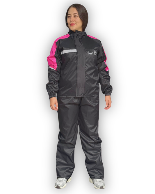 Impermeable Tipo Sudadera IMPERONE Negro-Fucsia