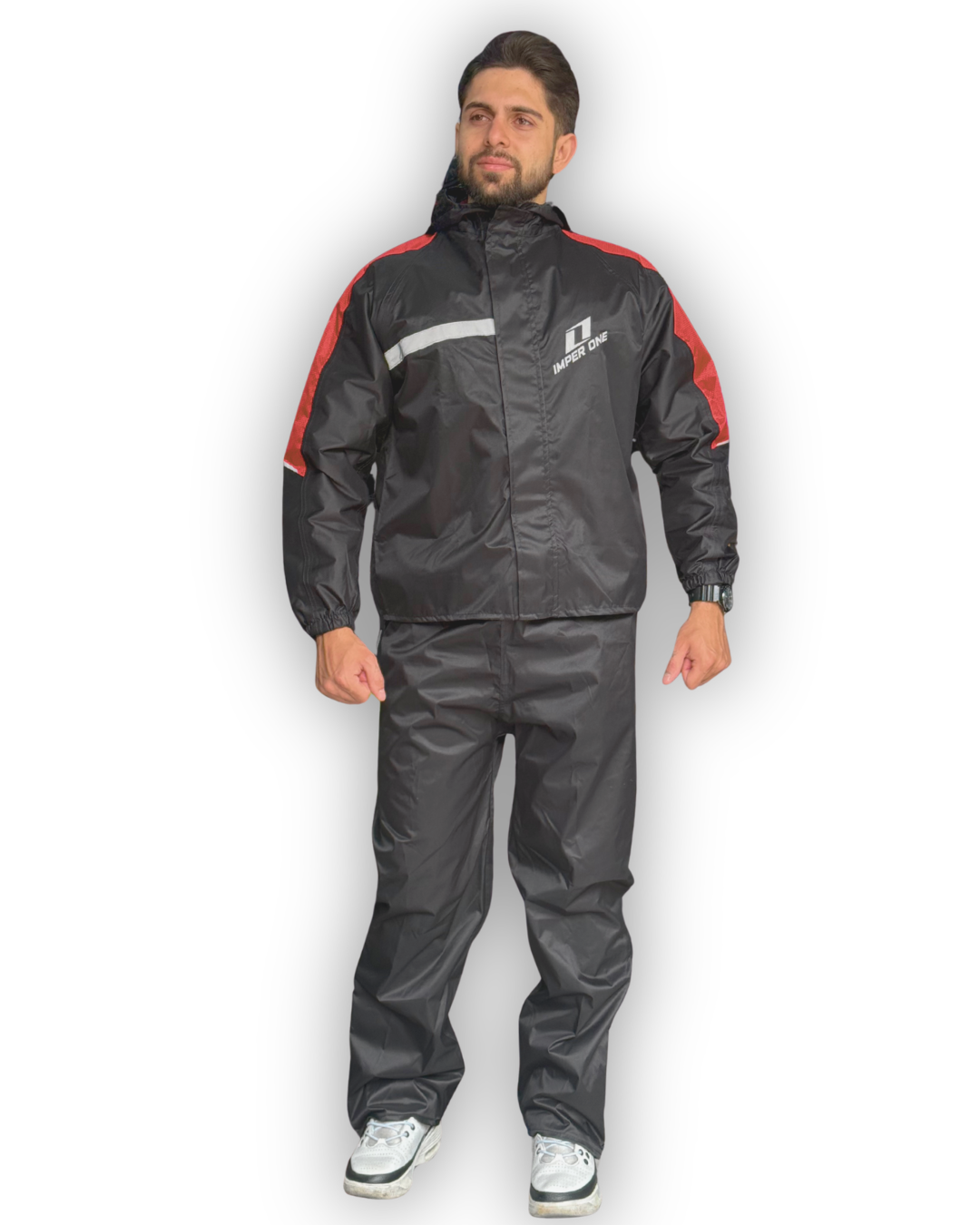 Impermeable Tipo Sudadera IMPERONE Negro-Rojo