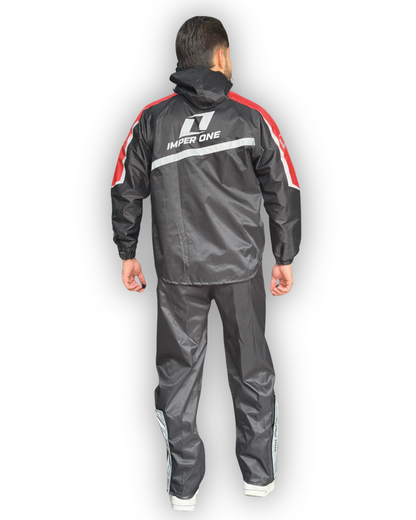 Impermeable Tipo Sudadera IMPERONE Negro-Rojo