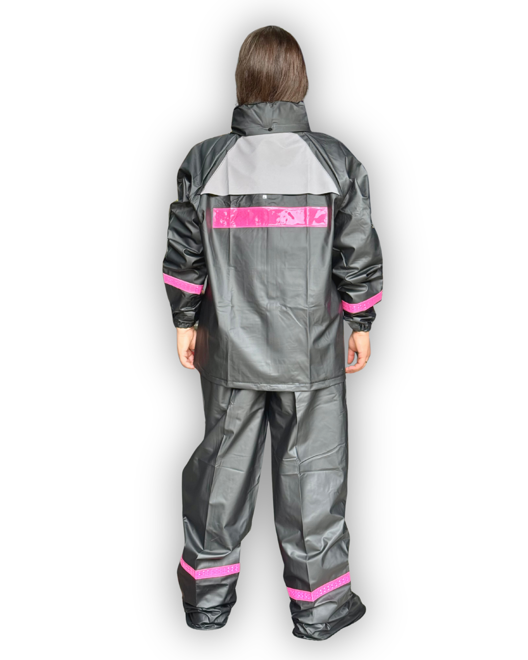 Impermeable Siliconado Resortado y Bolsillo Negro-Fucsia