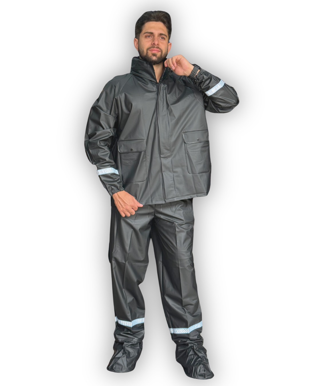 Impermeable Siliconado Resortado y Bolsillo Negro