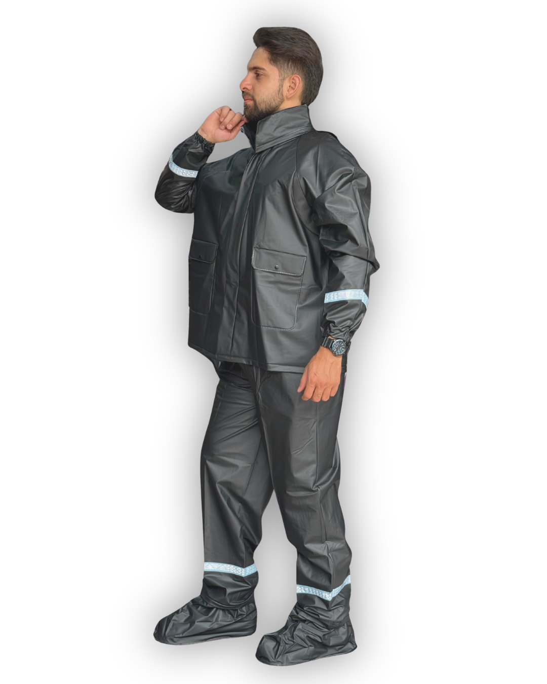 Impermeable Siliconado Resortado y Bolsillo Negro