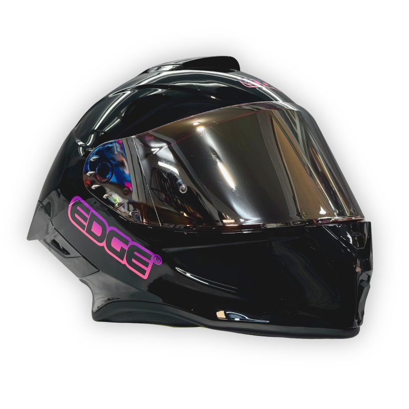 Casco EDGE Shanghai Negro Brillante Letra Fucsia