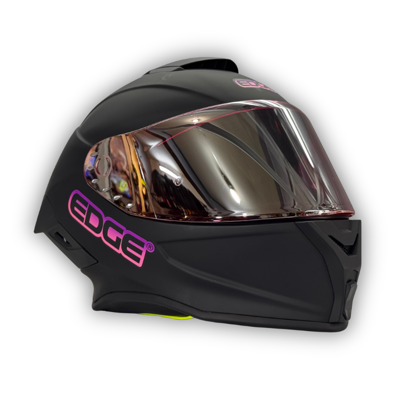 Casco EDGE Shanghai Negro Mate Letra Fucsia
