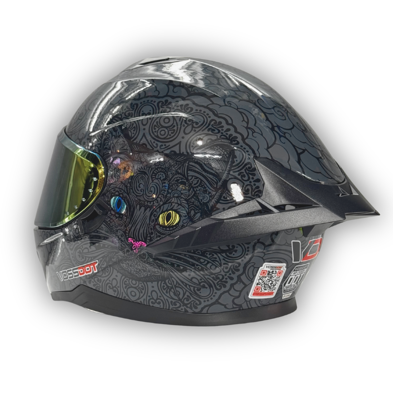 Casco VOSSDOT Diseño Cat Gris Oscuro Brillante