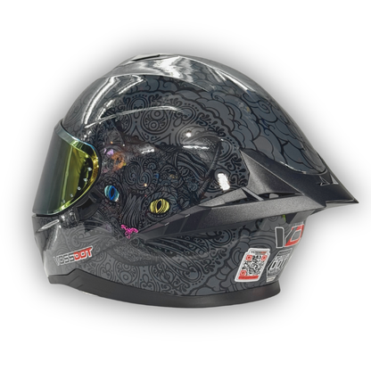 Casco VOSSDOT Diseño Cat Gris Oscuro Brillante