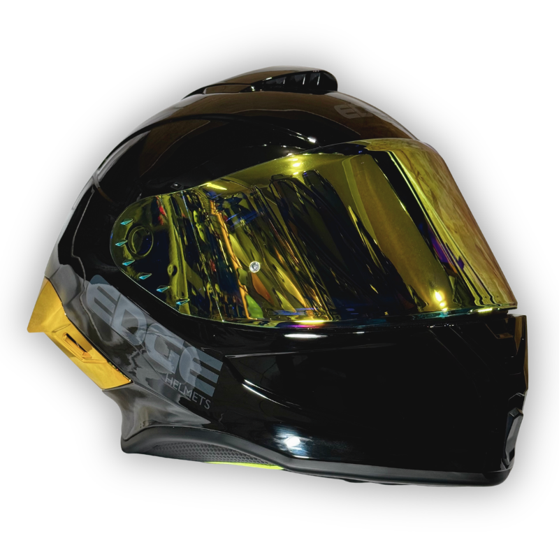 Casco EDGE Shanghai Negro Brillante Alerón Dorado
