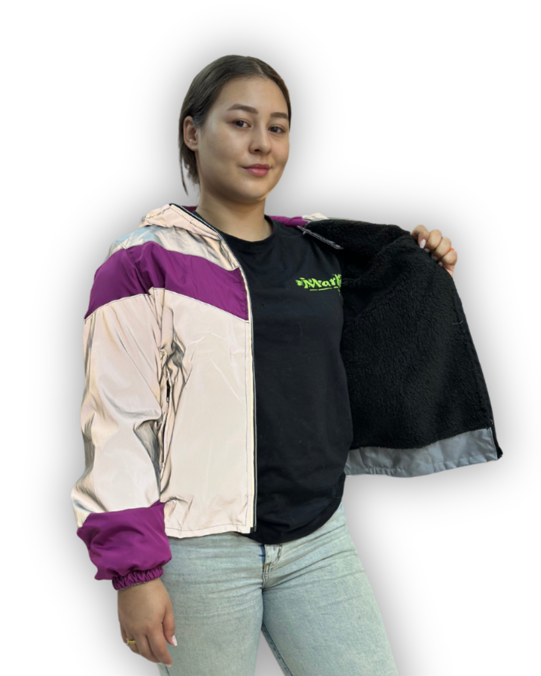 Chaqueta Reflectiva Perchada Morada Dama